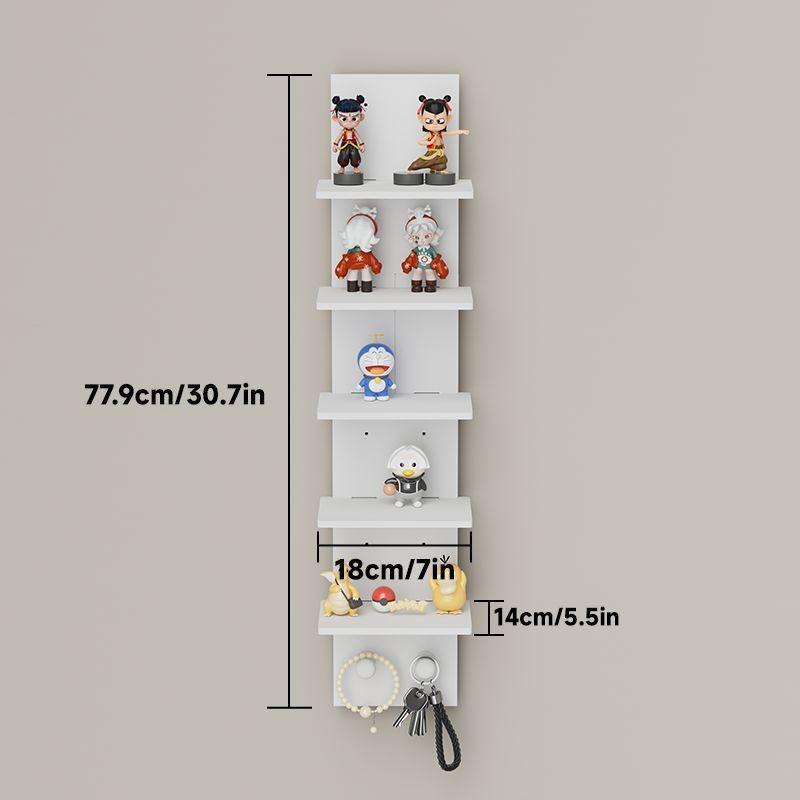 5-layer white PVC plastic suspended wall hanging storage system, smooth laminate vertical frame, suitable for bedroom/living room/entrance, upgraded tower design, can display jewelry green plants, simple art storage display shelf, Wall Shelf Unit