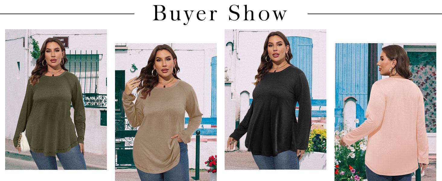 Tankaneo Women's Plus Size Long Sleeve Tunic Top Crew Neck Summer Oversized Fit Basic T Shirts Blouse