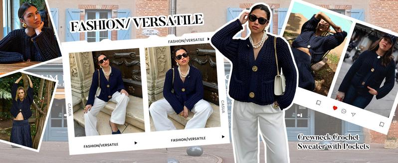 SCUSTY Women's Cropped Cardigan Sweater  Long Sleeves Button Down Chunky Knitted Coat Knitwear