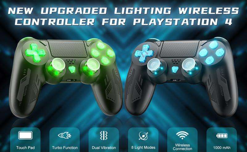 Wireless Controller for PS4, PS4 Controller with LED RGB Light Compatible with PlayStation 4/Slim/Pro/PC (Black)