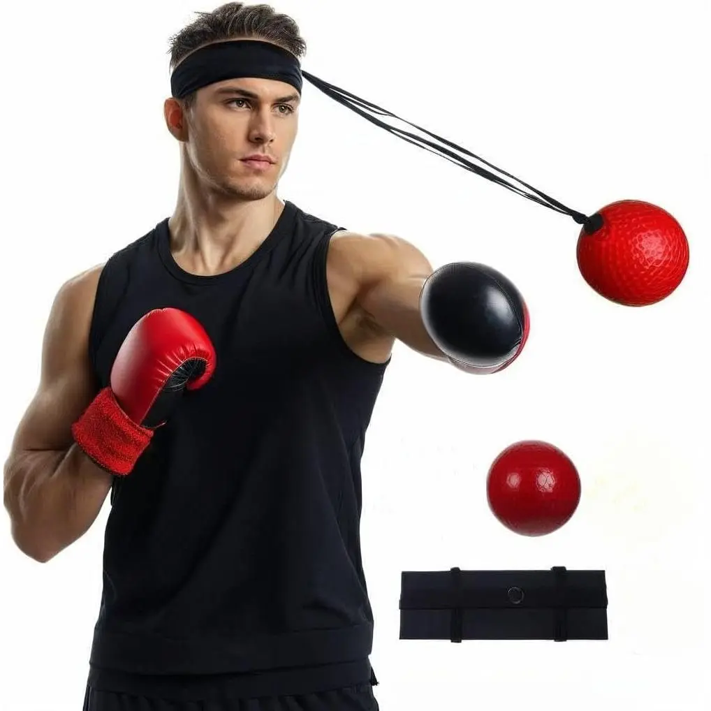 Boxing Reflex Ball Set with Adjustable Headband, Unisex Agility Training Equipment for Adults & Kids, Interactive Reaction Trainer with 3 Difficulty Levels for Home Workouts, Interactive Boxing Trainer, Reflex Improvement, Three Difficulty Levels