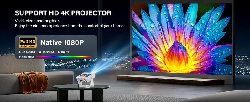Aepuosem A10pro Touch Screen Projector 7-inch 1080P Native 4K Auto Focus Dolby Sound Wi-Fi 6 Bluetooth 180° Rotation for Games Movies Gifts Audio Connection Lcd