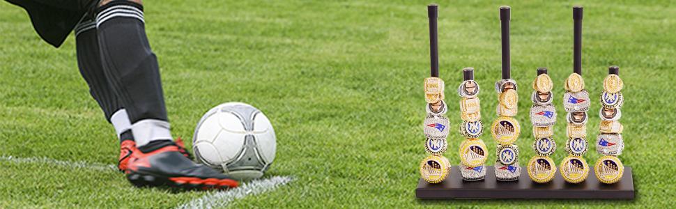 Durable Rust-Resistant Metal 6-Pillar Championship Ring Display Holder with Square Base, Space-Saving Moistureproof Home Organizer for Baseball Souvenirs, Sports Decor Storage Rack, Championship Rings, Six Pillars