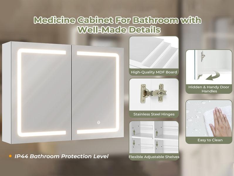 Sikaic Lighted Double Doors Medicine Cabinet with Touch Switch Mirrors and Storage Adjustable Shelves White Furniture Bathroom Vanity Led Modern Sikaic Lighted Double Doors Medicine Cabinet with Touch Switch Mirrors and Storage Adjustable Shelves White Furniture Bathroom Vanity Led Modern