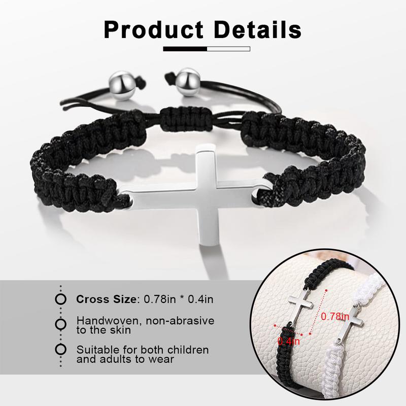 Adjustable Cross Friendship Bracelet – Braided Rope Christian Jesus Wristband, Matching Couple BFF Bracelets, Lucky Strand String for Women, Men, Boys & Girls, Easter Baptism Gift