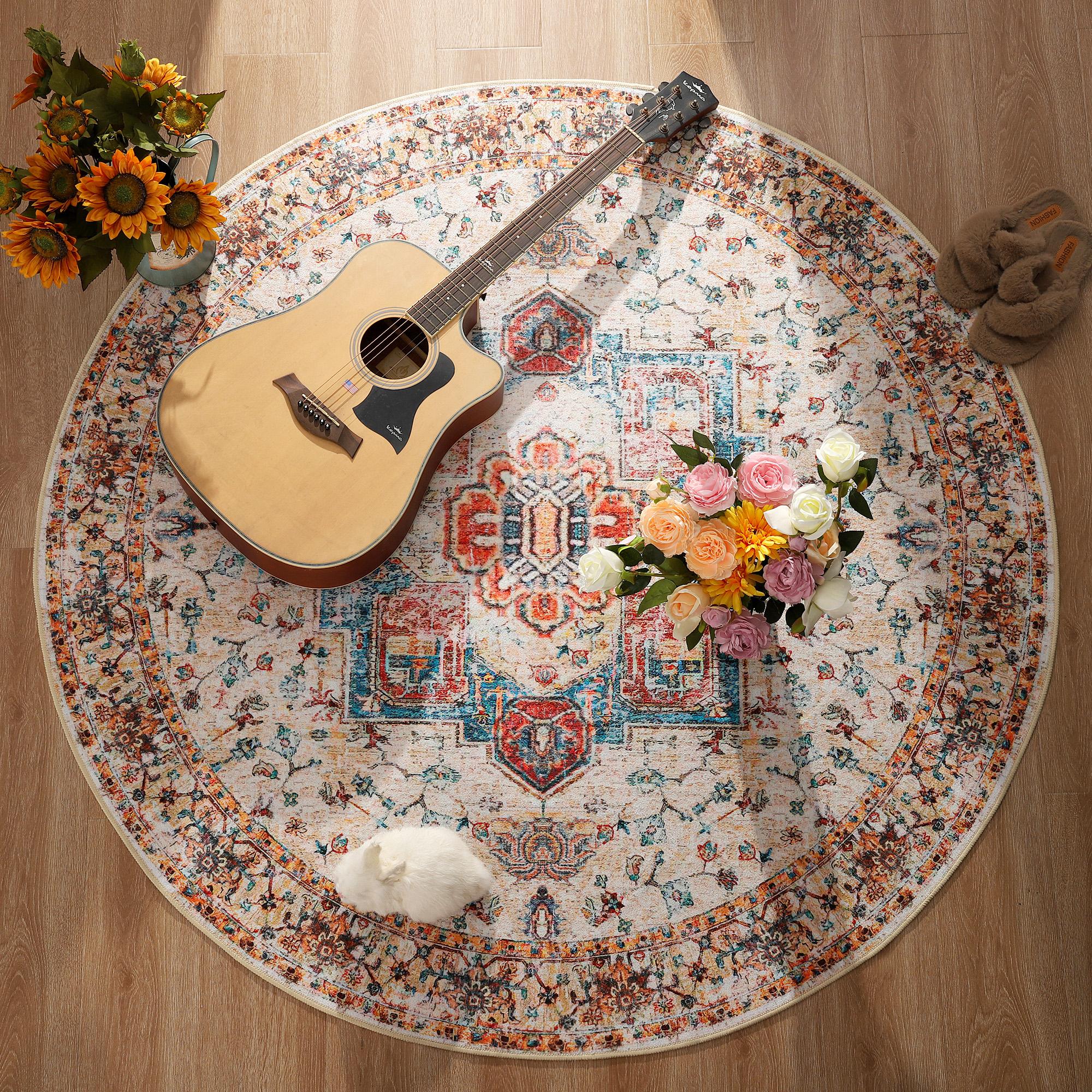 Lochas Boho Area Rug Vintage Tribal Carpet Anti-Slip Rug Washable Persian Carpet for Living Room Bedroom