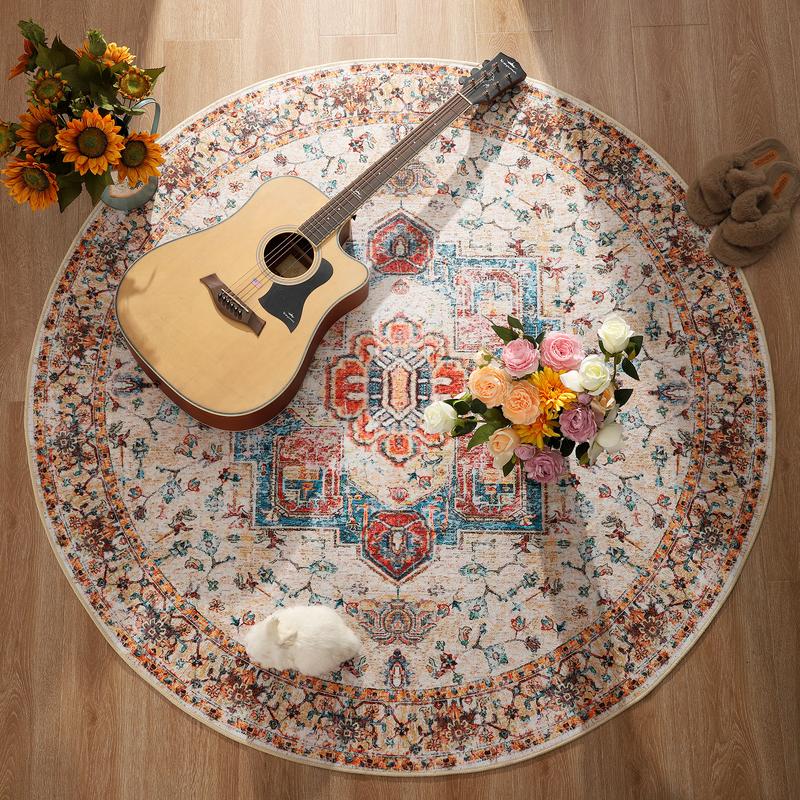 Lochas Boho Area Rug Vintage Tribal Carpet Anti-Slip Rug Washable Persian Carpet for Living Room Bedroom