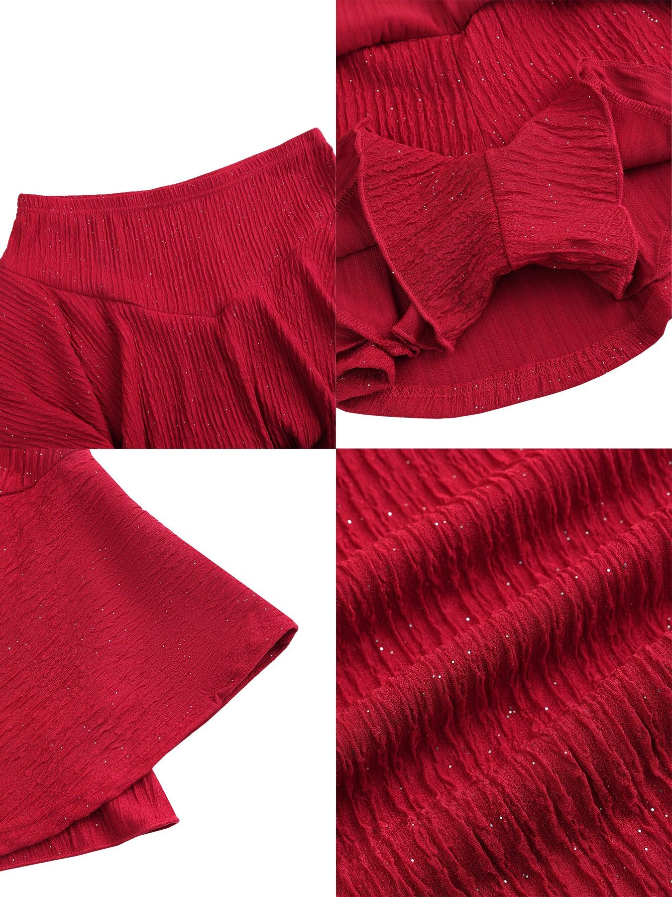 Plus Size Elegant Two-Piece Women's Skirt & Top Set, Plain High Waist Wrinkled Skirt with Long Sleeve Fitted Tee, All Seasons Fashion