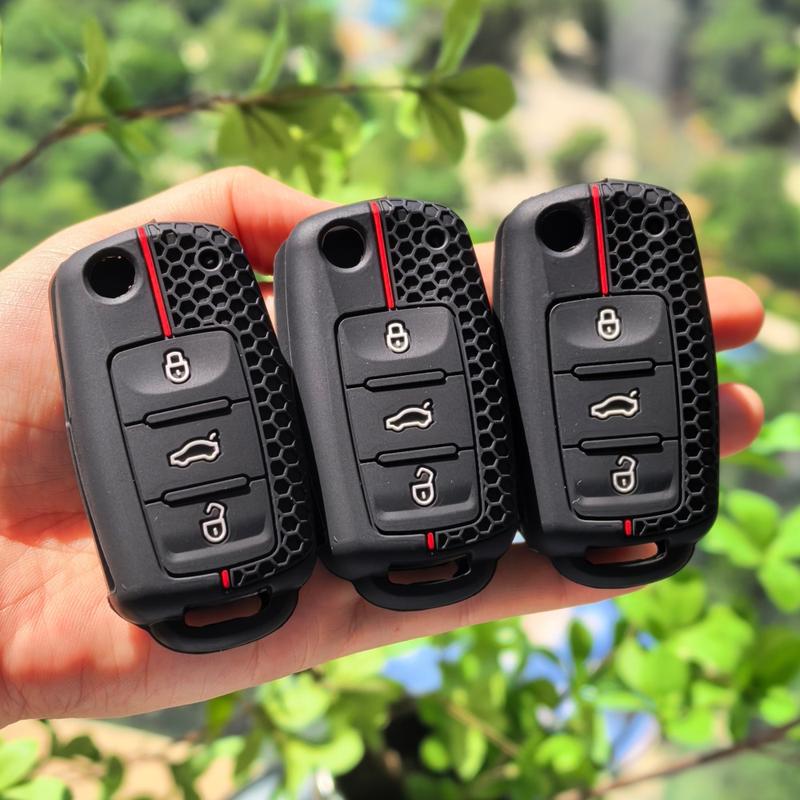 For VW for Seat for Skoda Key Fob Cover Silicone Car Key Protector All-Around Protection Key Case Holder Caps Shell for Passat Touran Polo Golf Jetta Caddy Tiguan Taos T6.1 T-Roc Octavia Fabia Kodiaq Karoq Rapid Toledo Leon Ibiza Ateca Arona