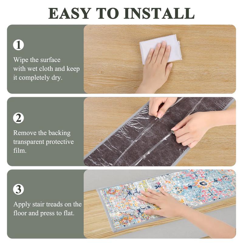 Stair Treads for Wooden Steps Indoor 15 Pack 8" X 30" and Stick Stair Runners Non Slip  Step Treads Reusable Stair Runner Rugs for Dogs