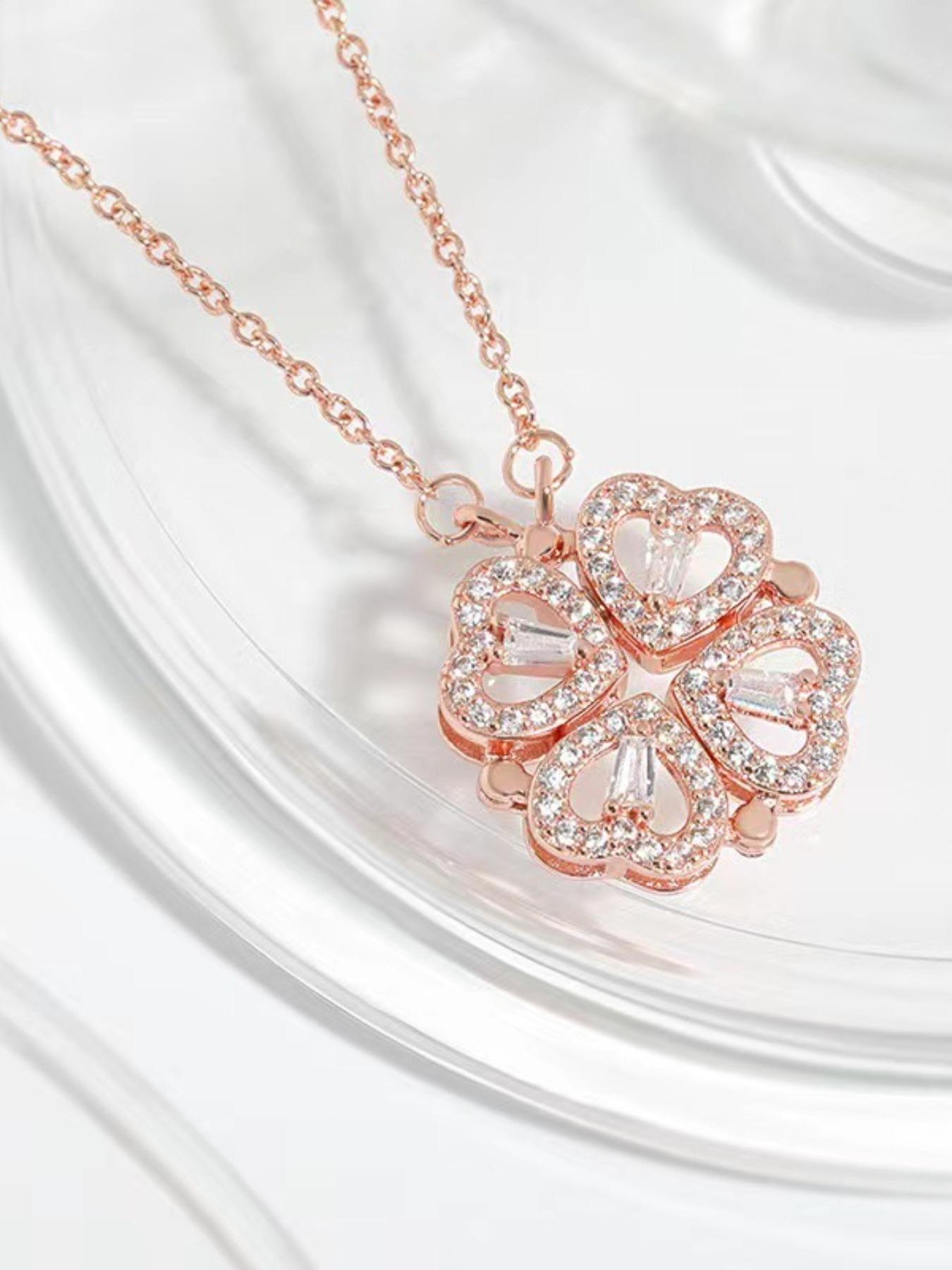 Women's Titanium Steel Heart Four-Leaf Clover Necklace, Elegant Gift for Her, All Seasons Jewelry, Perfect Festival Present