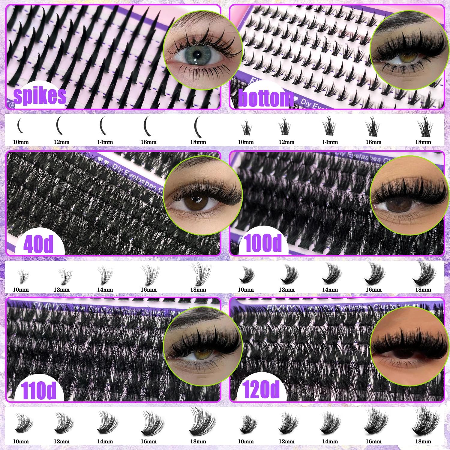2244/800/244Pcs Spikes Lash Clusters, Ultra-Thick Lash Extension with Spiky and Bottom Lash, Volume Individual Eyelash Extensions, 10-18mm Lengths Reusable DIY Manga Anime Fluffy Lashes, D Curl Fairy Spiky Lash for Dramatic Everyday