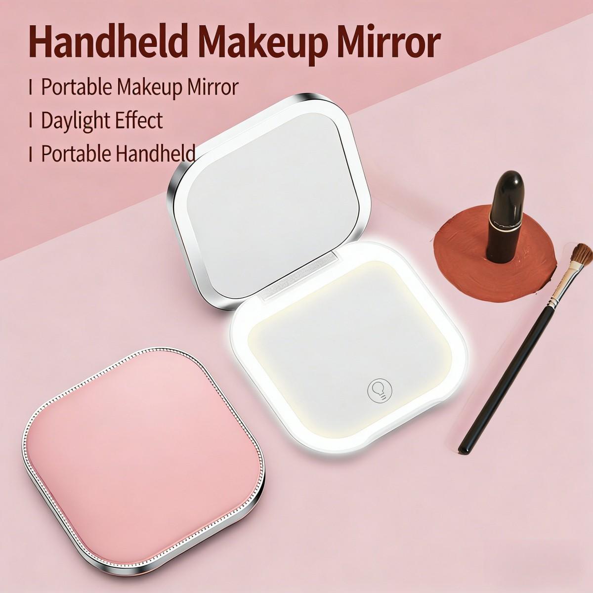 Portable LED Makeup Mirror, Single-Sided with Light, Three-Color Light, Foldable Handheld USB Charging Mini Makeup Mirror, Compact Desktop Vanity Mirror