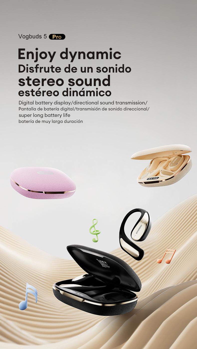 HYUNDAI Vogbuds 5 Pro OWS Smart Voice Assistant Headset, Dynamic Stereo Sound Earbuds with ENC Call Noise Canceling Mic, Digital Battery Display