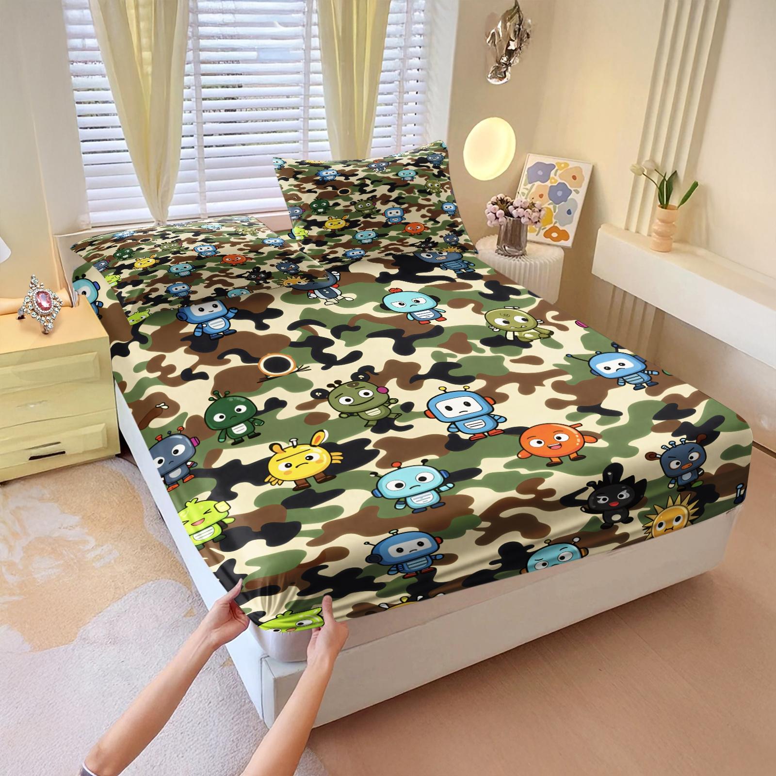 Hipster Elements Printed Bedspread 3-Piece Set With 2 Coreless Pillowcases, “A BATHING APE” Lettering and Ape Head, Soft and Comfortable Bedding