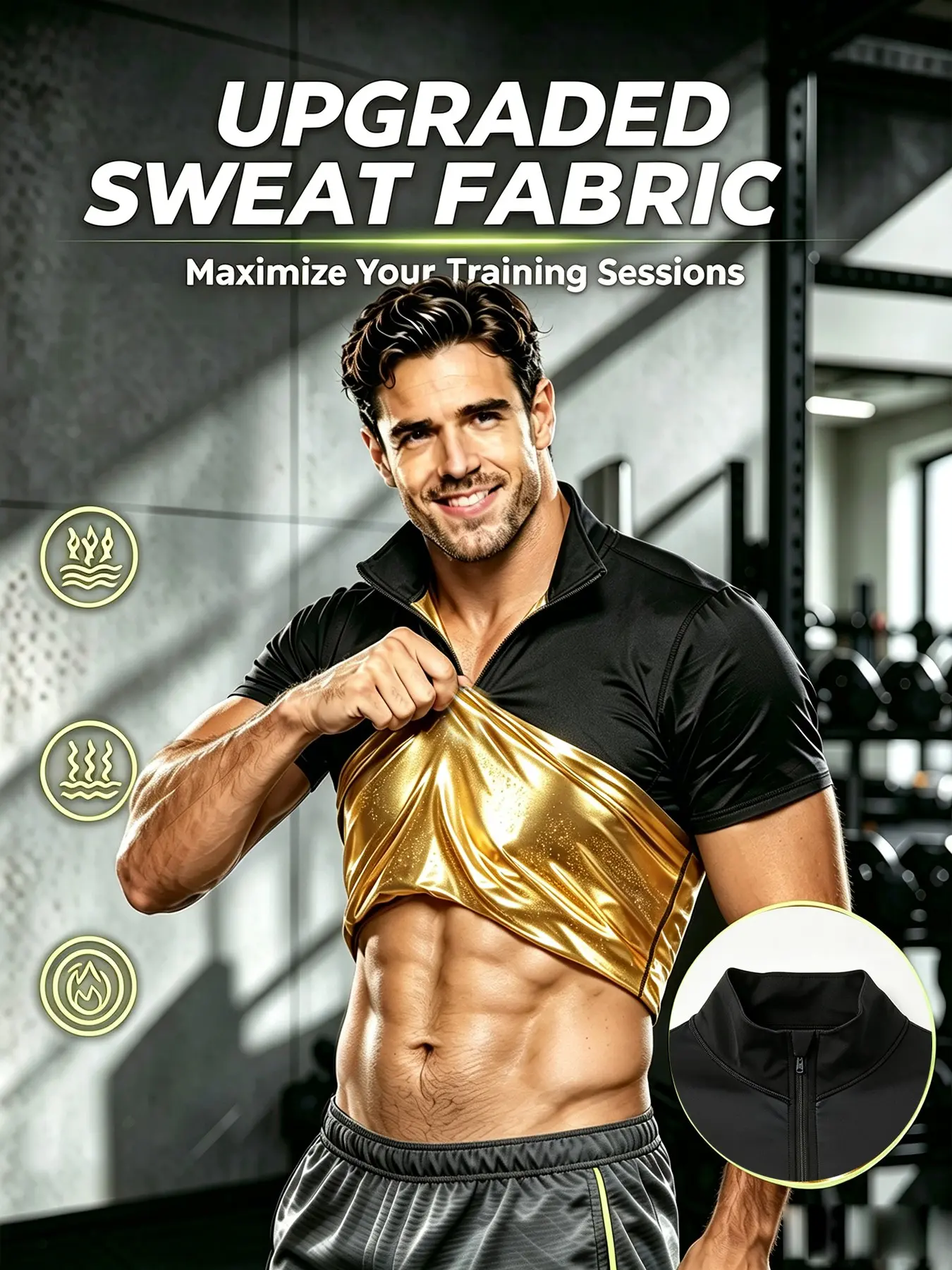 Men Quarter Zip Mock Neck Sauna T-Shirt, Breathable Mesh Panels, Slim-Fit Athletic Wear, All-Season Activewear for Gym & Outdoor Activities