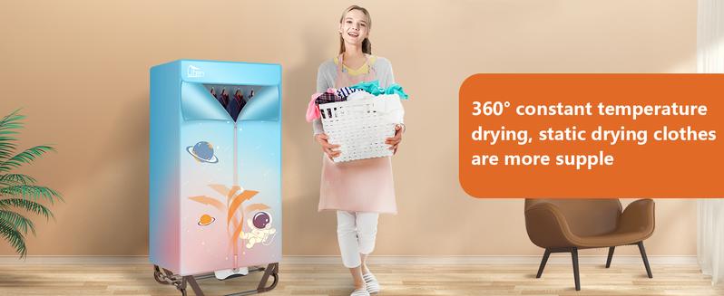 Uten Clothes Dryer Portable, 1500W Power Electric Clothes Hooded Dryer Machine with Timer, 2-Tier Laundry Drying Wardrobe, Foldable Clothes Drying Rack and Dryer for Travel, Apartments, RV, Home - Blue