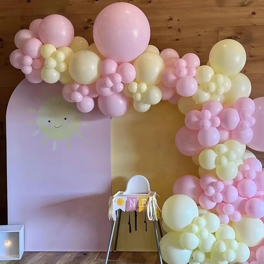 143PCS Light Pink Yellow Latex Balloon Set Suitable for Birthday Parties, Weddings, Valentine's Day Parties, Decoration