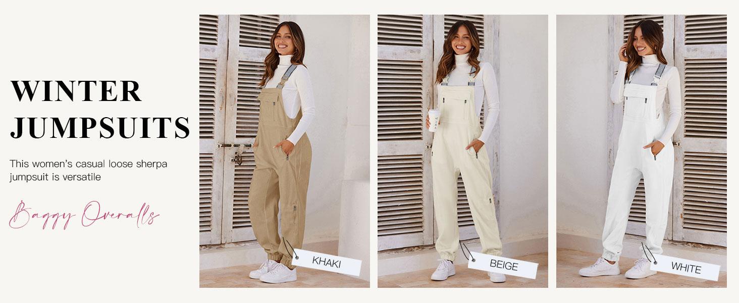 Yeokou Women  Fleece Overalls One-piece Bibs Jumpsuits Adjustable Suspender Straps Warm Winter Fuzzy Ski Pants