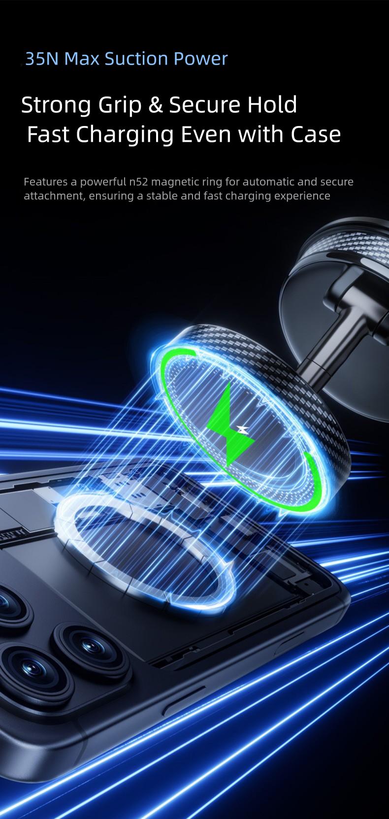 Magnetic Wireless Charging Car Phone Mount, 360 °   Rotatable Universal Holder