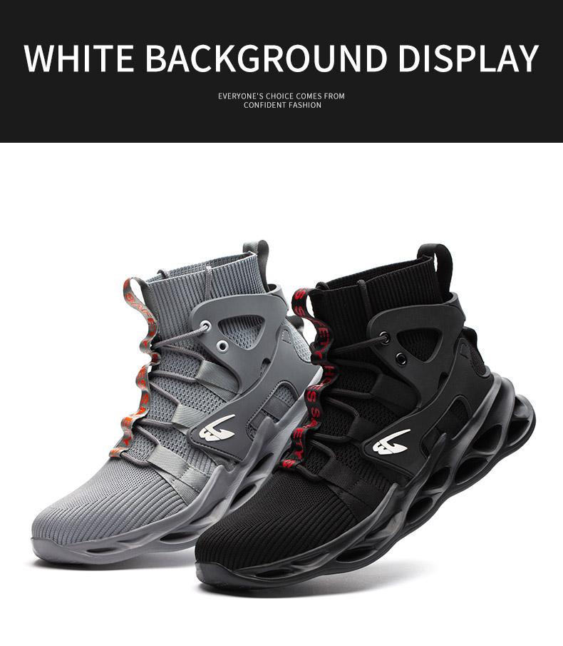 Men's steel-toe sports non-slip work shoes, high-top style, breathable knitted upper, with anti-smashing, anti-piercing and other protective properties. Footwear, Fathersdaygift Boy Closed Worker Lace