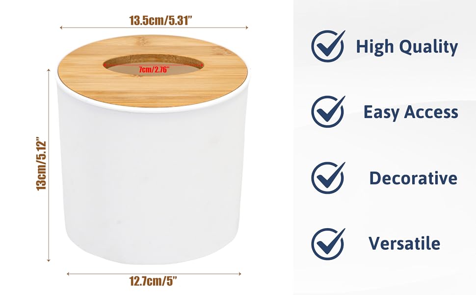 Bamboo Lid Round Tissue Holder Box 5x5'' – Decorative Toilet Paper Roll Dispenser & Dryer Sheet Case – Space-Saving Wood Organizer for Bathroom - for Paper Rolls Under 5 inches only