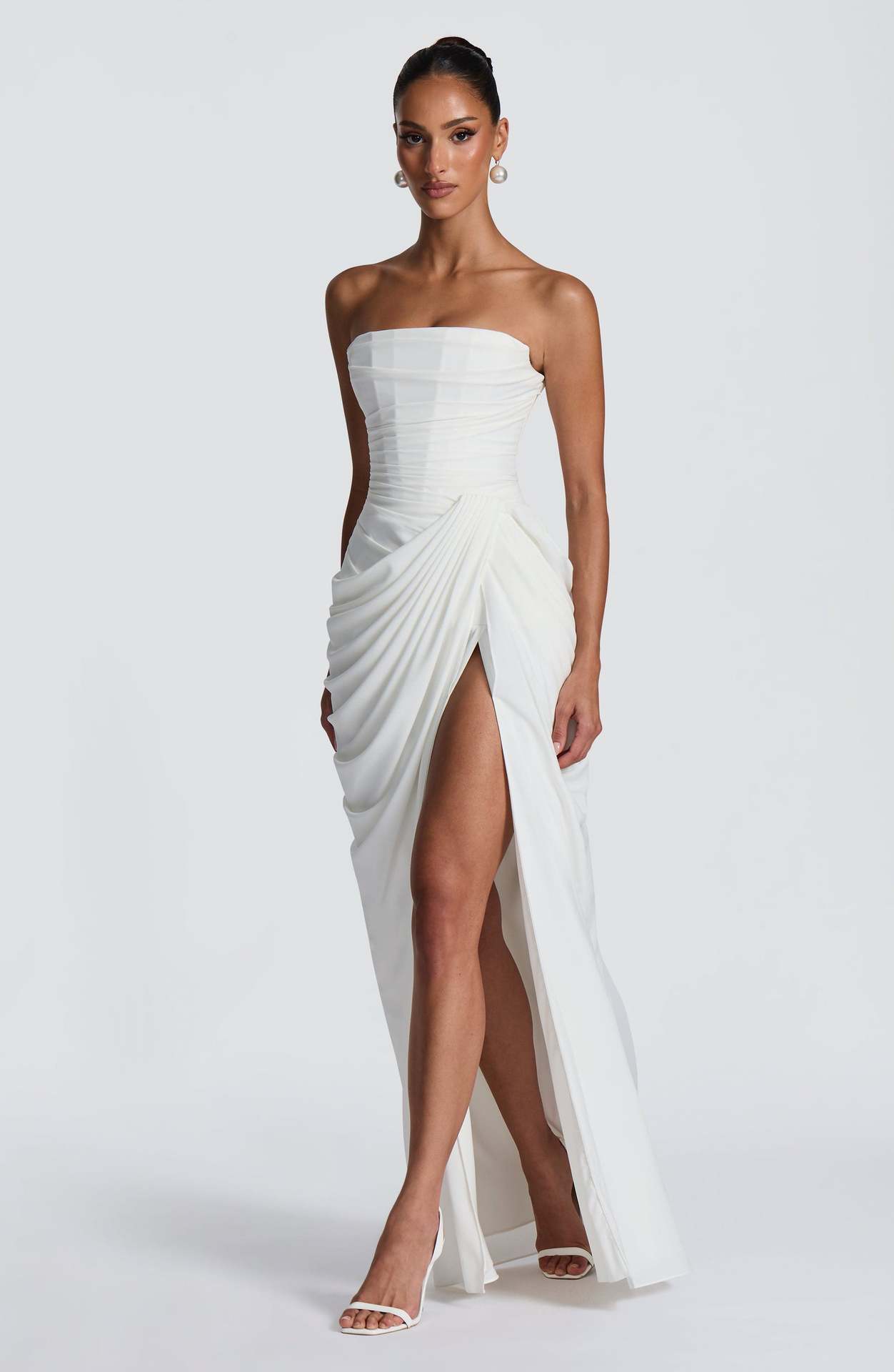 2026 European and American New Style Asymmetrical Pleated Sexy High-Slit French Romantic Strapless Pleated Slit Dress