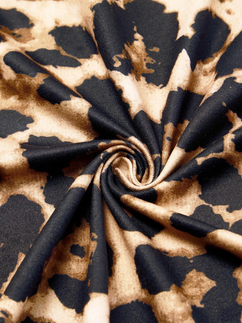 Women's Leopard Print Sleeveless Dress, Deep V Neck Contrast Lace Design, Slim Fit High Waist Back Slit, All Season Elegant Fashion