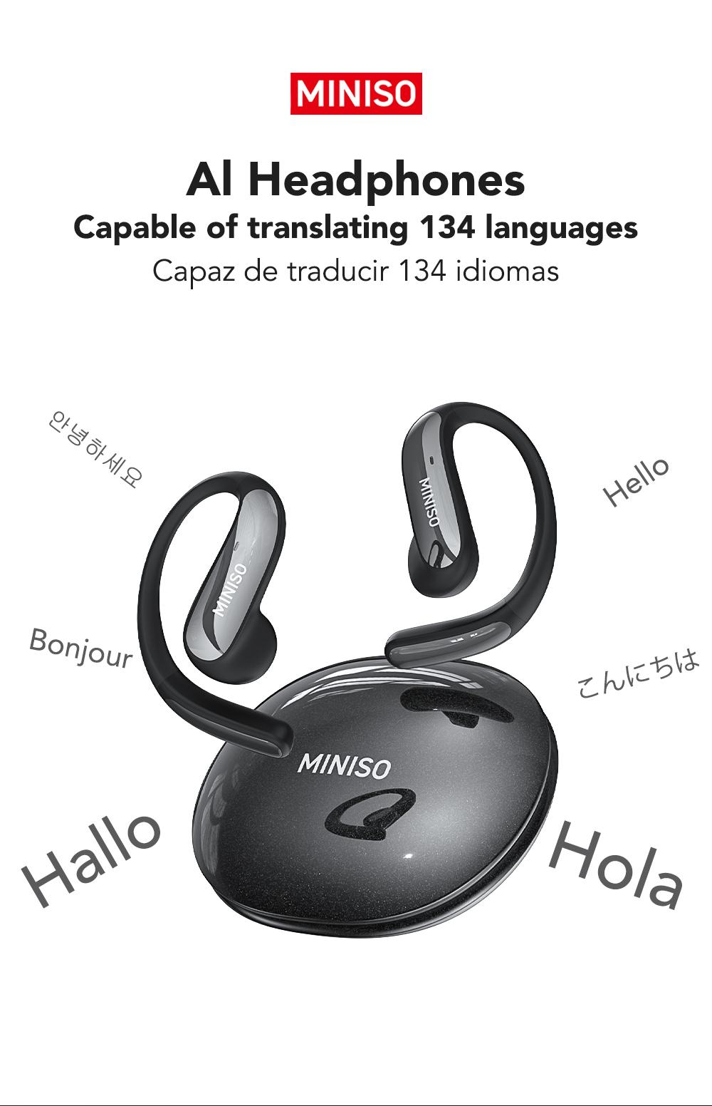 MINISO MS195 AI Translation Earbuds, Open Wireless Headphones, Download App to Translate 134 Languages, Bluetooth Smart Headphones,Suitable for music and calls