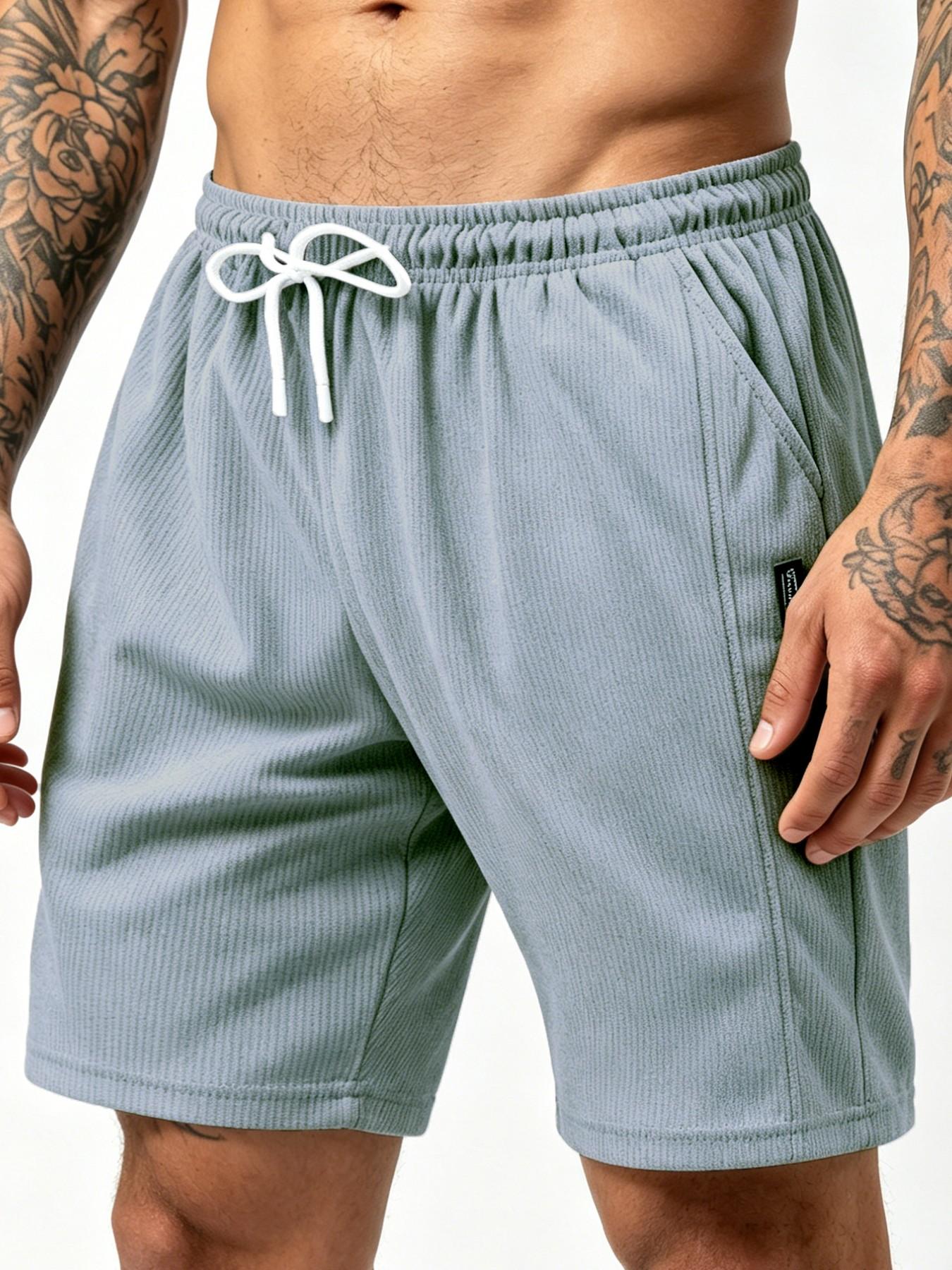 Men's Sporty Casual Shorts, Summer Chenille Elastic Waist Comfortable Breathable, Beach Outdoor Hiking Daily Commute