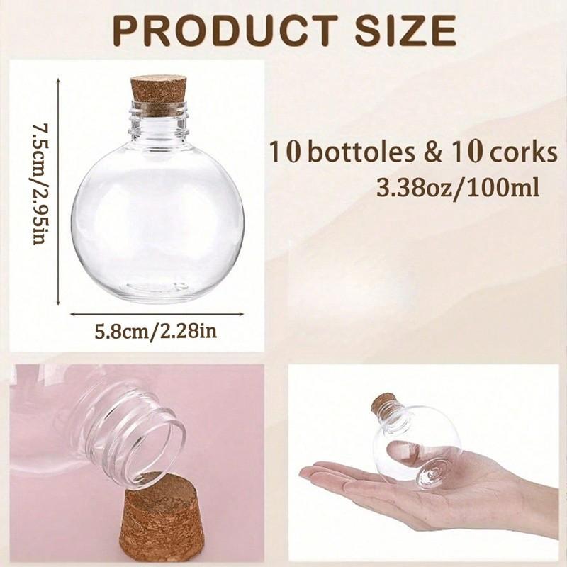 Transparent Plastic Ball-Shaped Potion Bottle with Cork, Sand Art Container, Party Drink Bottle, DIY Craft Bottle, Essential Oil Bottle