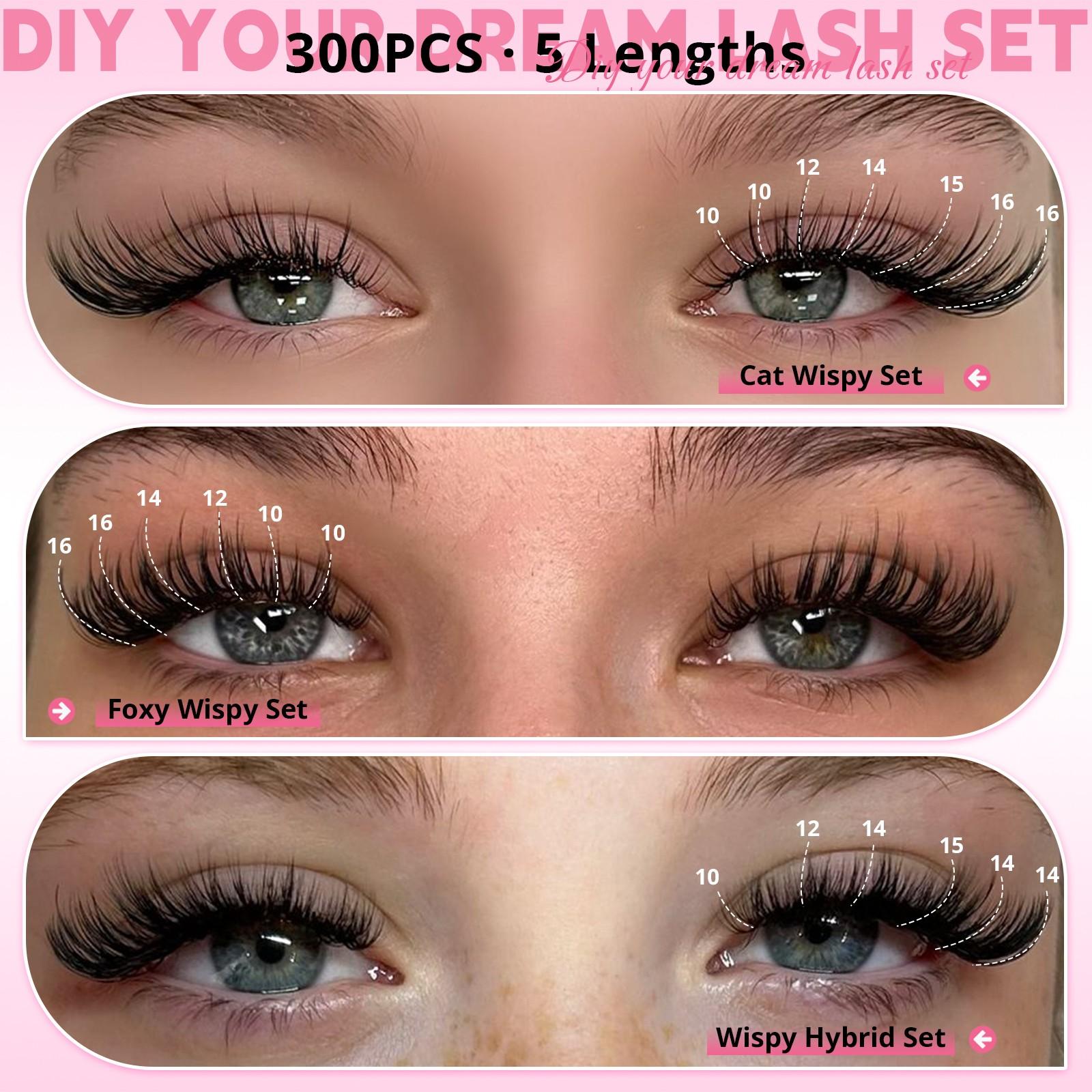 RITALASH 300PCS Lash Clusters Wispy Eyelash Clusters Lashes Natural DIY Lash Extension 10-16mm Cluster Eyelash Extensions 300pcs D Curl Individual Lashes Cluster Eyelash