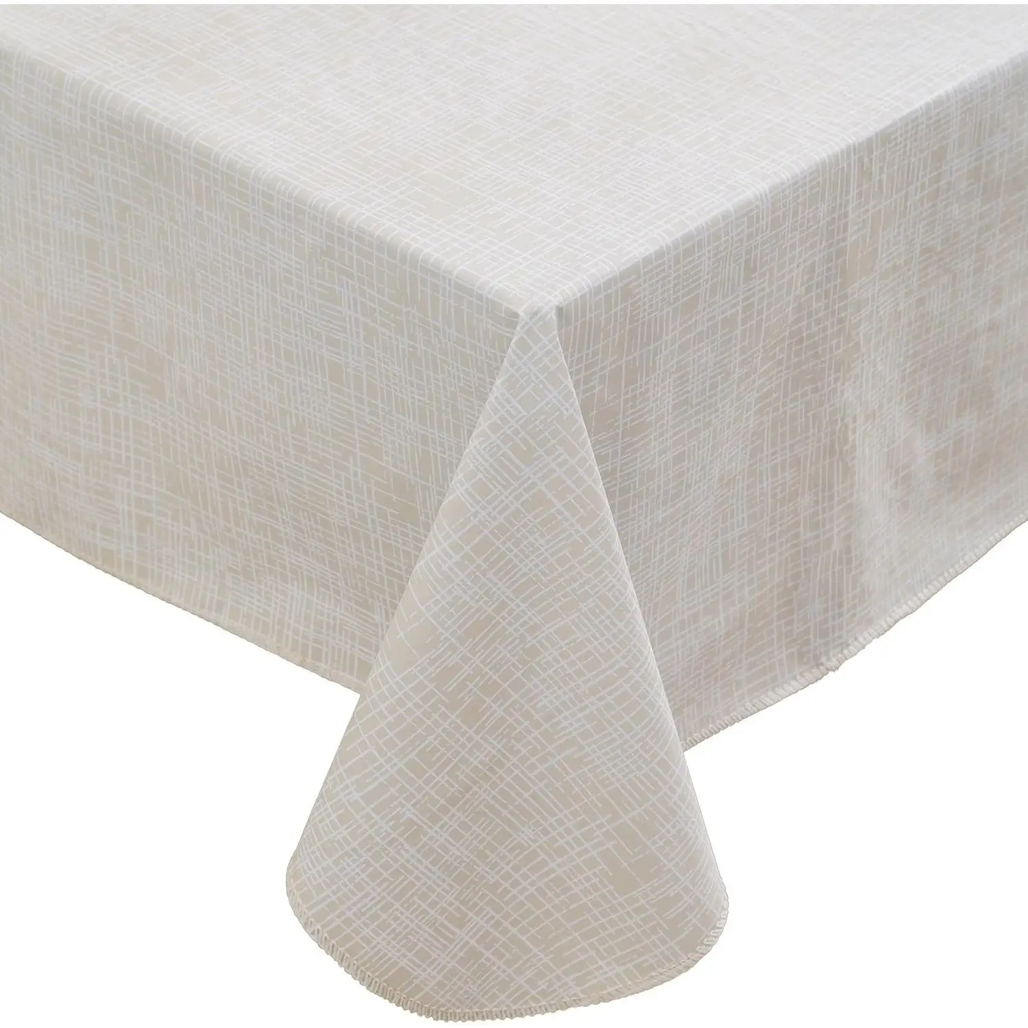 Heavy Duty Vinyl Tablecloth with Flannel Backing Waterproof Oil-Proof Plastic Table Cloth Stain-Resistant Wipeable Rectangle or Square Table Cover for Indoor and Outdoor (Beige Striped,60x84 Inch)