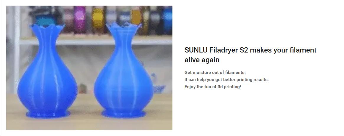SUNLU S2 Filament Dryer, 360° Surround Heating During 3D Printing