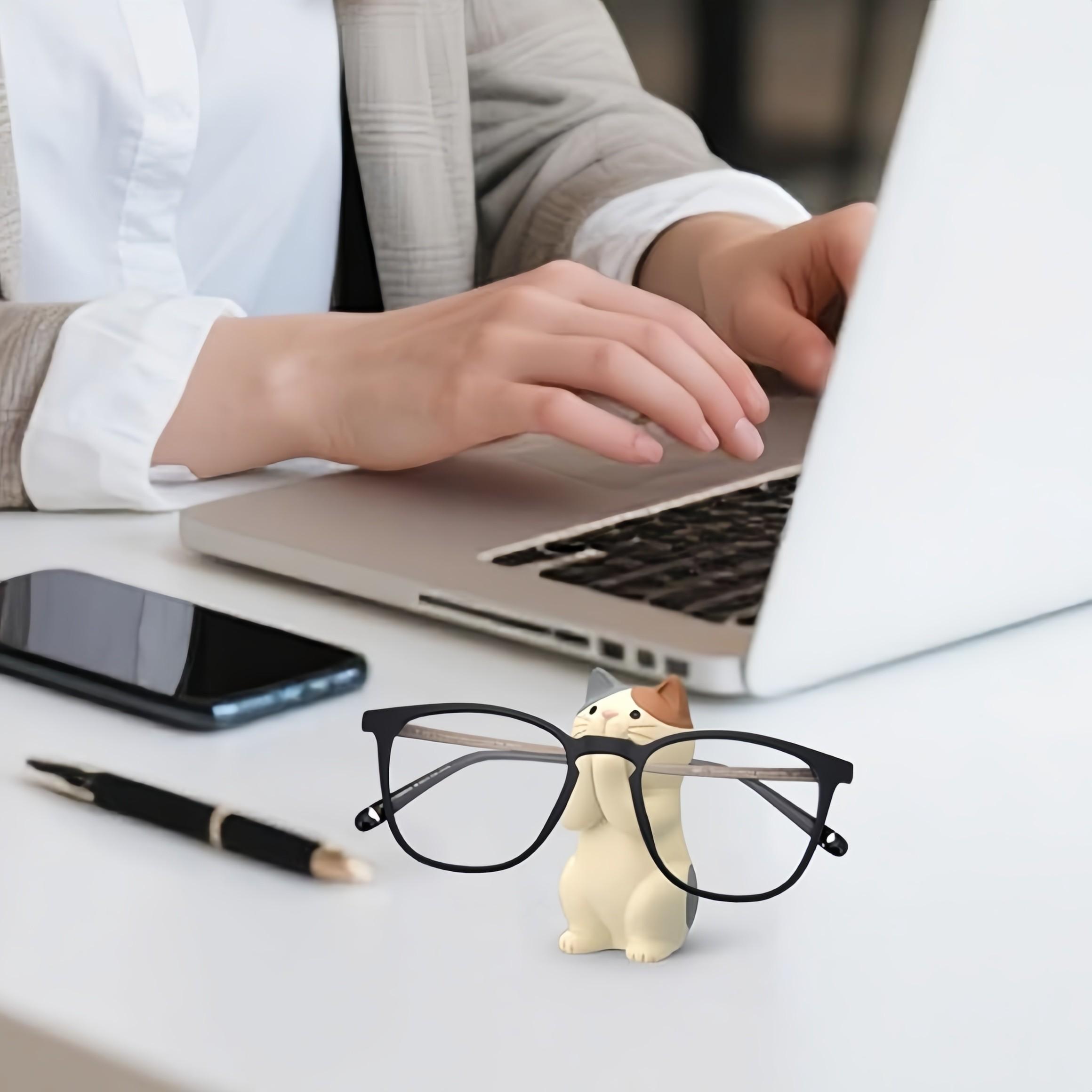 Cute Cat Design Charm Glasses Holder, 1 Count/10pcs Resin Ornament Eyeglass Glasses Holder, Creative Desktop Decoration for Home Living Room & Office & Coffee Shop