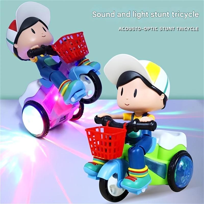 Creative Stunt Tricycle Toy for Boys and Girls with Led Lights ,Toddler Electric Tricycle Toy Motorcycle with 360° Rotationand Multi-Function Design Toddler Ride-on Toy Without Battery