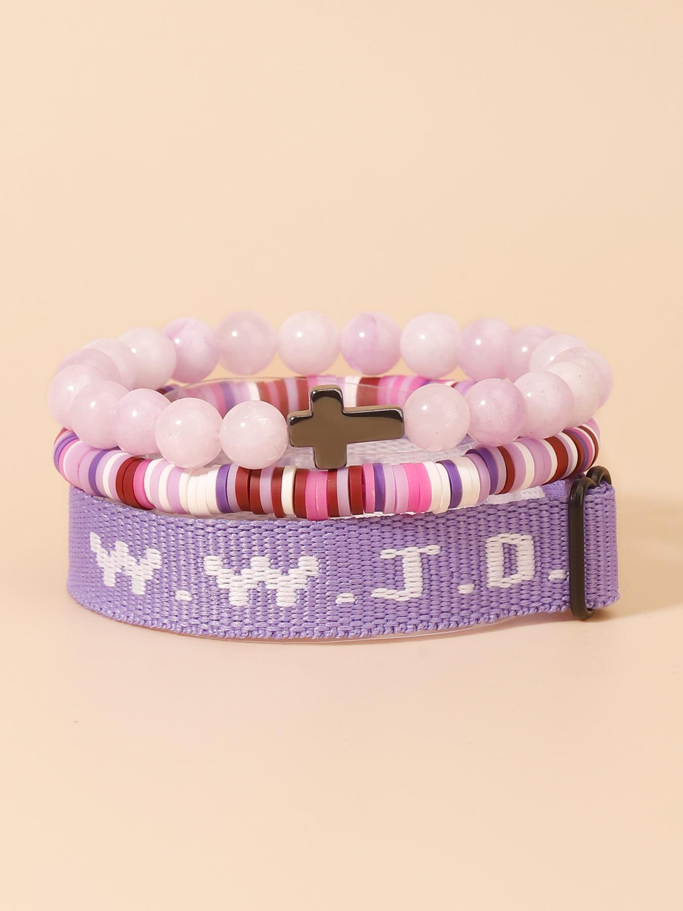 WWJD Beaded Bracelet, Fashionable Cross Charm Decor Bracelet for Women & Men, Trendy All-match & Exquisite Jewelry for Birthday Gift