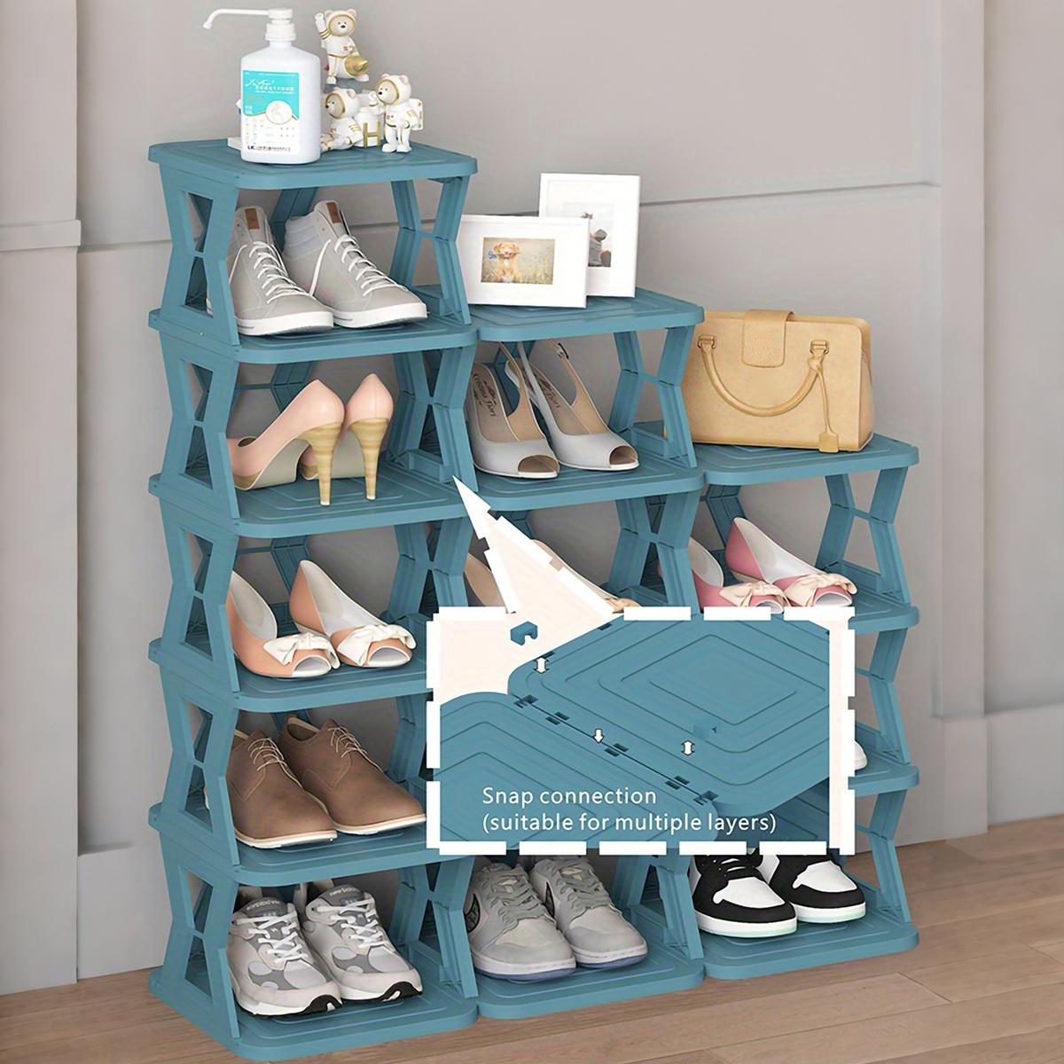 Multi layer foldable single row vertical shoe rack, Stackable shoe organizer, compact design, stable structure, space saving, can be assembled, suitable for shoe sorting and storage solutions in entrances, wardrobes, garages, Shoe Organizer