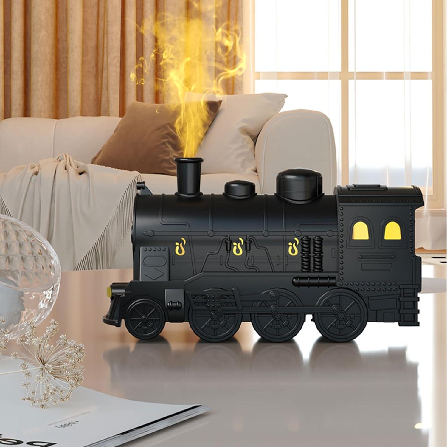 Essential Oil Diffuser, Steam Train Aromatherapy Diffuser， 300 ml Retro Train Humidifier, with 7 Colors Light 2 Mist Modes, Simulate Train Sound，Bedroom Home Office(Black)