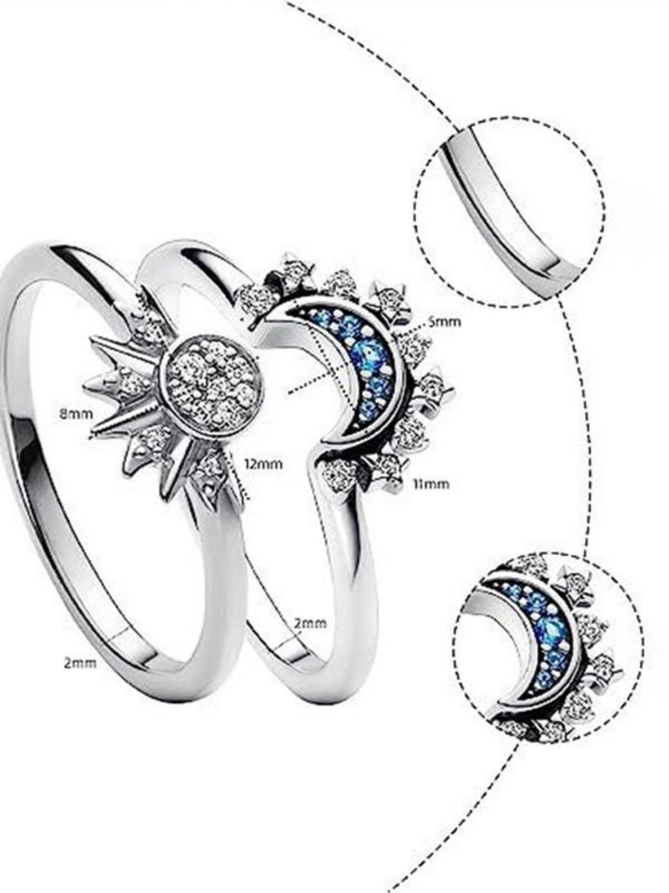 Sun Moon Day Night Star Ring Set Couple Stackable High-End Fashion Jewelry, Perfect for Parties, Daily Wear, Holiday Gifts