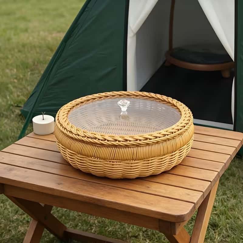 Handmade Storage Basket with Transparent Lid, Reinforced Organizer, Home Decor, Multi-Use for Living Room, Bedroom, Garden, Camping, Party