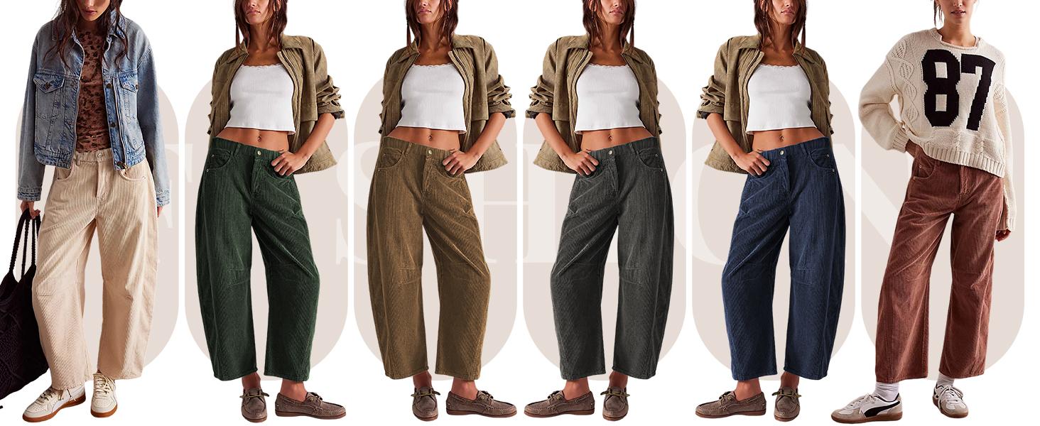 2026 Women's Corduroy Pants Barrel Mid-Rise Elastic Waist Cord Pants Springfresh Casual Wide Leg Baggy Trouser with Pockets.. 2026 Women's Corduroy Pants Barrel Mid-Rise Elastic Waist Cord Pants Springfresh Casual Wide Leg Baggy Trouser with Pockets..