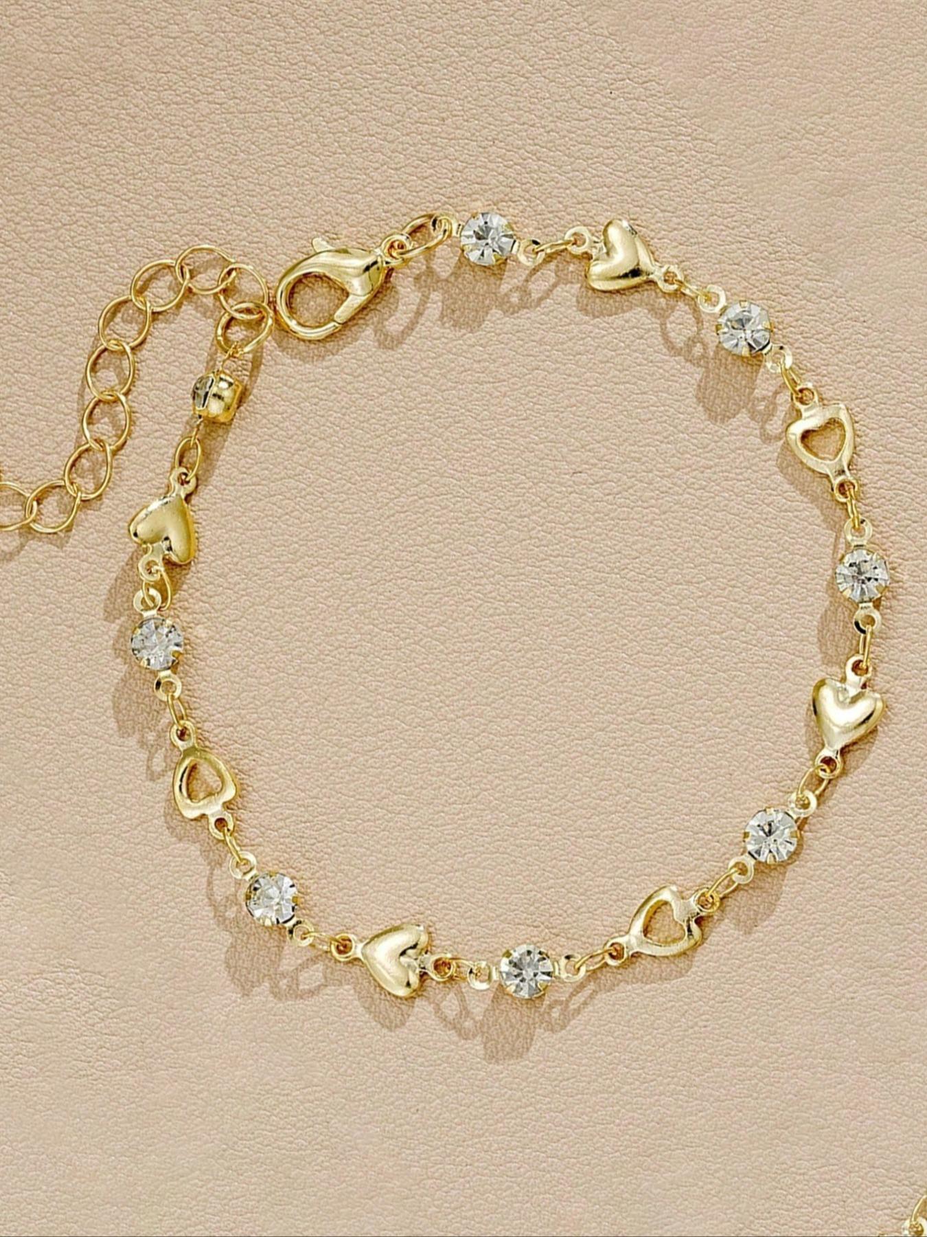 1 Water Diamond Love Splicing Chain Bracelet, Cute Women's Daily Wear Bracelet