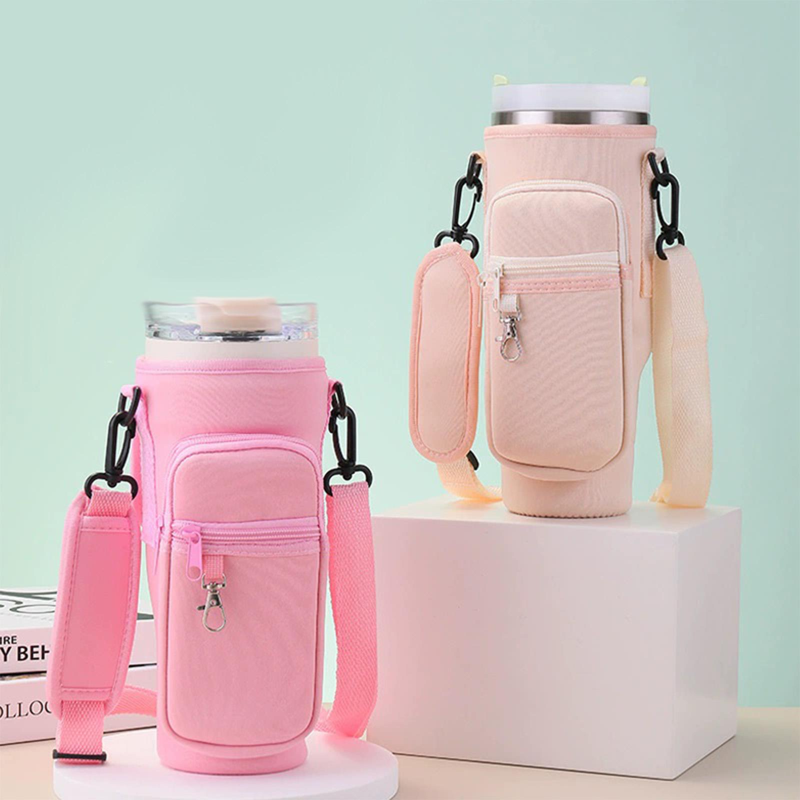 Water bottle carrier bag with shoulder strap, Drink Carrier, multi-pocket tumbler holder fit for 30–40oz tumblers, large capacity storage for phone, cards, keys and cash, durable portable cup sleeve for walking, travel, gym and daily use