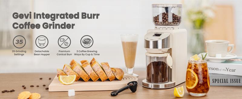 【Springtok】Gevi Electric Coffee Grinder | 35 Grind Settings | Conical Burr for Espresso, Drip, French Press & More | Anti-Static Design, White