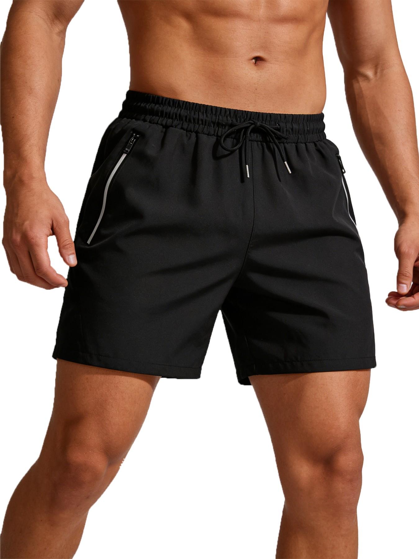 Men's Sporty Shorts, Ultra-Light Quick-Dry Breathable Summer Running Shorts with Pockets and Zipper, Fitness Training Shorts, Outdoor Beach Shorts