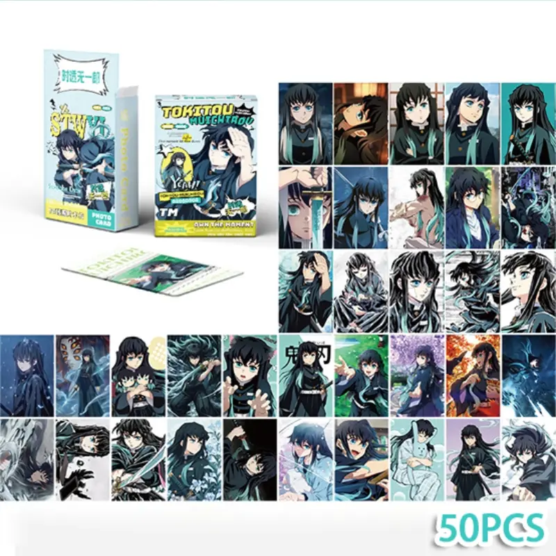50Pcs Boxed Fan‑Made Muichiro Tokito Laser Lomo Cards, Holographic Photocards Postcards, Demon Slayer Mist Hashira Anime Fan Collectible Gift Card Sets