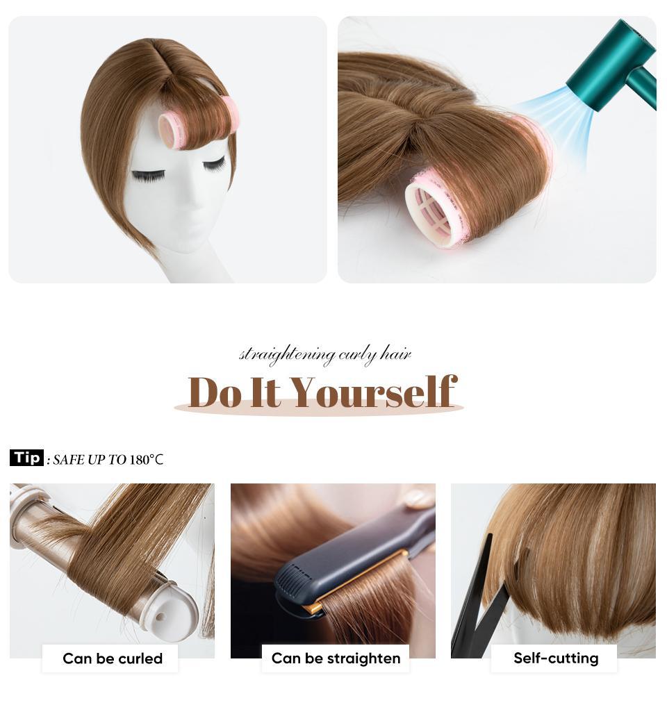 One Piece Synthetic Clip in Hair Topper With Bangs Straight Wig Overhead Natural Invisible Replacement Cover White Hair Piece