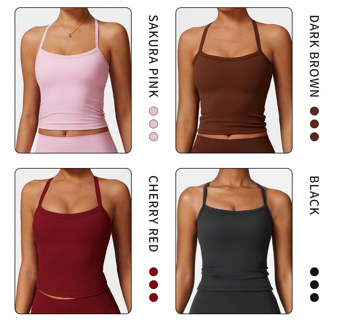 MFVIM  Women's solid color camisole sports undershirt, high elasticity breathable and comfortable self-padded sports undershirt, suitable for yoga gym workout, women's indoor and outdoor sportswear Cherry-Red Valentine's Tops women Casual Womenswear Basic