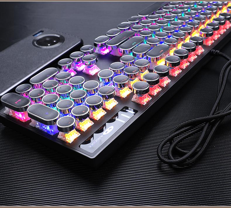 MageGee MK-Storm Typewriter Mechanical Gaming Keyboard, Retro Punk Round Keycaps Blue LED Backlight USB Wired Computer Keyboard for Gaming and Office, Compatible with Windows